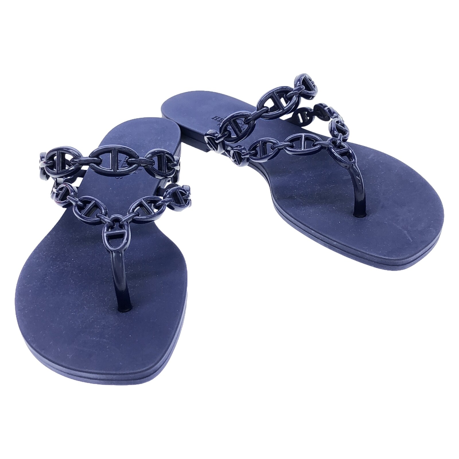 HERMES Island 38 Navy Rubber Sandals Women Size 36 Pre-Owned
