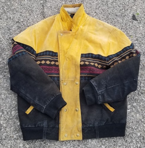 Cappotto giacca pelle scamosciata cowboy vintage azteco western rancher uomo taglia L - Foto 4 di 11
