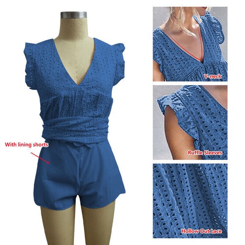Summer Women Sleeveless Cotton Short Dress California Romper Pleated Skirt S-3XL - Picture 6 of 22