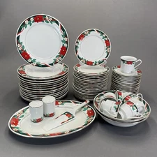 Tienshan Deck The Halls Christmas Dinnerware Set Replacements Poinsettias Ribbon