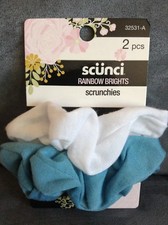 SCUNCI 2 PIECE RAINBOW BRIGHTS WHITE  BLUE HAIR SCRUNCHIES 32531-A - NEW