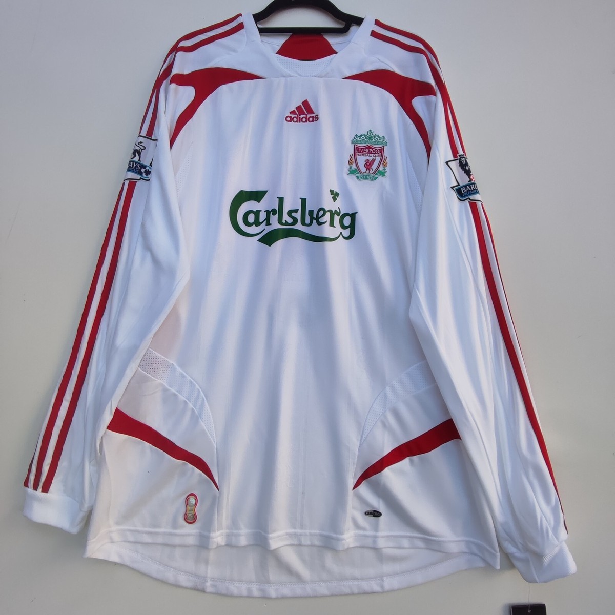 adidas ラガーシャツ 白/ボルドー M Liverpool 2007 - 2008 Adidas Long Sleeve Away Football Shirt