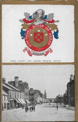 Annan, Dumfries & Galloway - High Street Church haraldic - Ja Ja postcard c1910s - Image 1 of 2