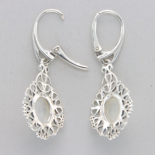 925 Sterling Silver - Oval Rainbow Moonstone Leverback Earrings Natural Gemstone - Picture 3 of 8