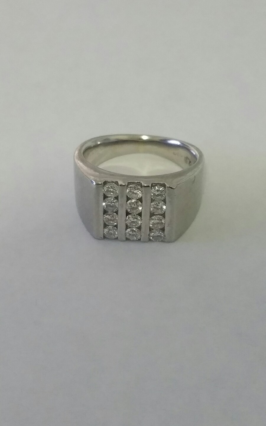 14k White Gold Men's Ring With 3 Row's of Diamonds Gem