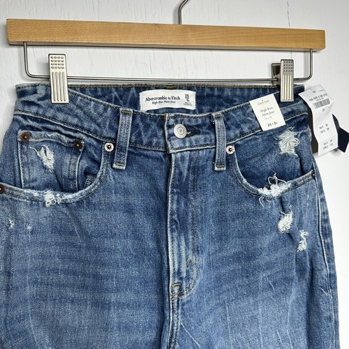Abercrombie and Fitch High Rise Mom Jean Size 0 Distressed Denim Medium Wash NEW - Picture 5 of 14