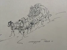 MARJORIE REED DRAWING LISTED FAMOUS  Sketch BUTTERFIELD STAGECOACH Horses Rare
