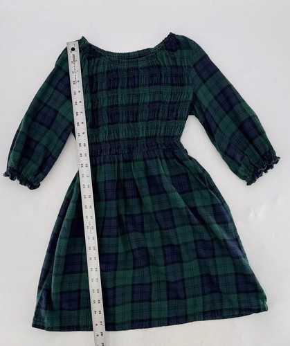 Old Navy Girl’s Navy Blue & Green Plaid Flannel Smocked Long Sleeve Dress 10/12 - Picture 4 of 6