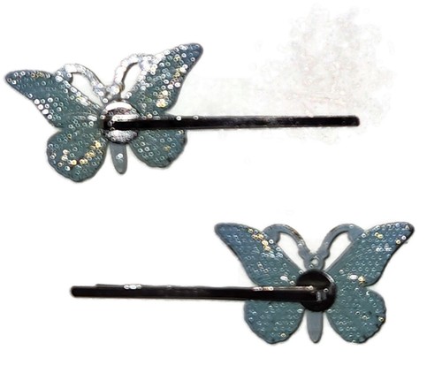 BUTTERFLY Turquoise - Handmade Bobby Pin Hair clips - Set of 2 - Picture 2 of 3
