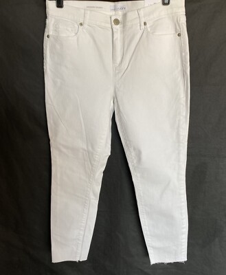 ANN TAYLOR LOFT Size 10/30 White Modern Skinny Stretch Ankle Denim Raw Hem Jeans