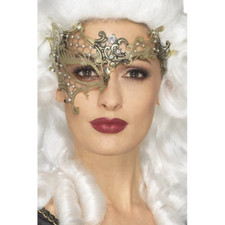 Gold Masquerade Half Eye Mask Filigree Metal Ladies Opera Fancy Dress