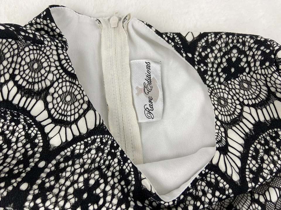 Vestido Ediciones Raras Talla 7 Negro Blanco Encaje Flores Vacaciones Manga Media Foto 2 de 4