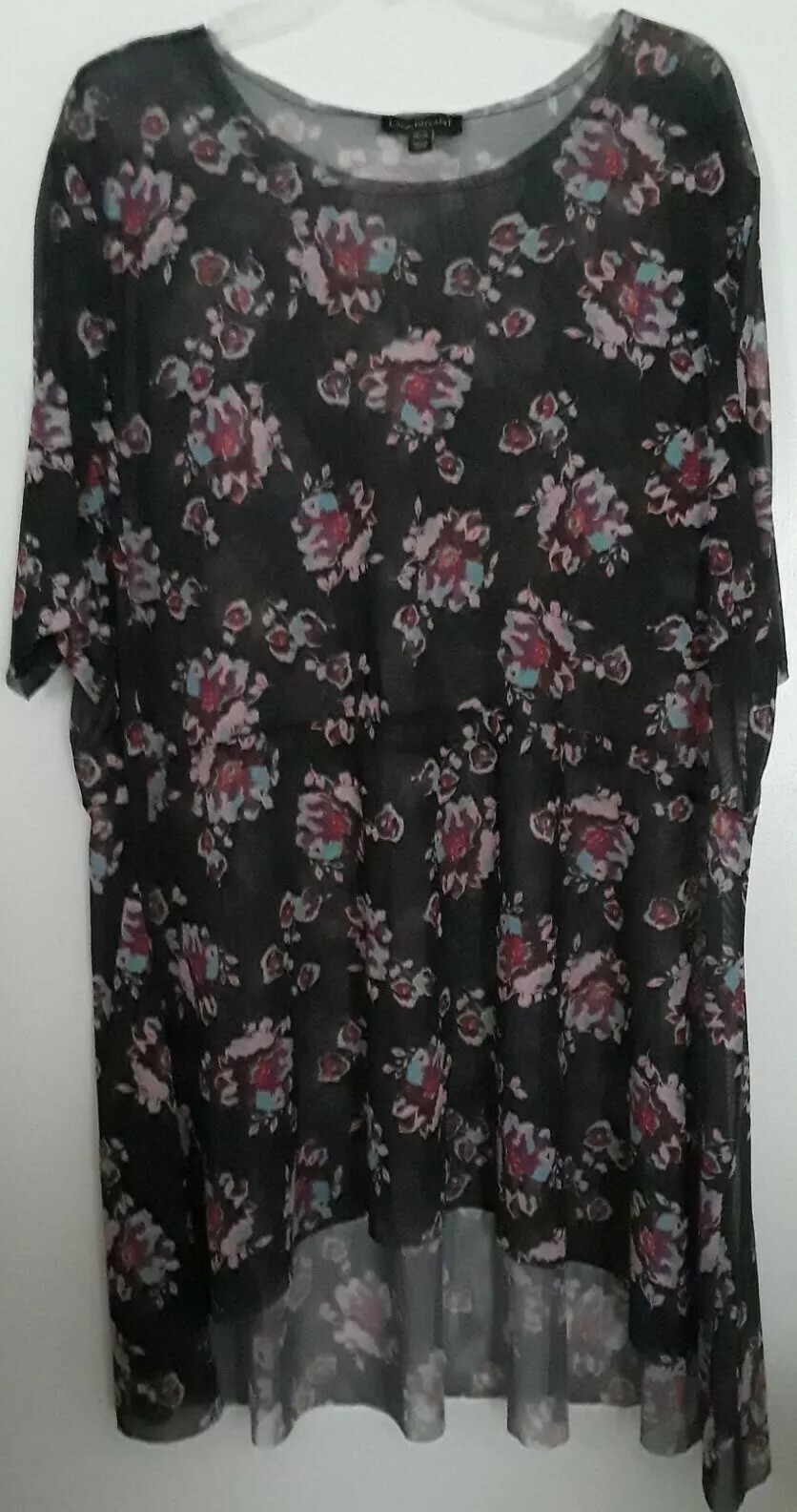 Lane Bryant Plus Size Floral Sheer Black Tunic Blouse Size 26/28.
