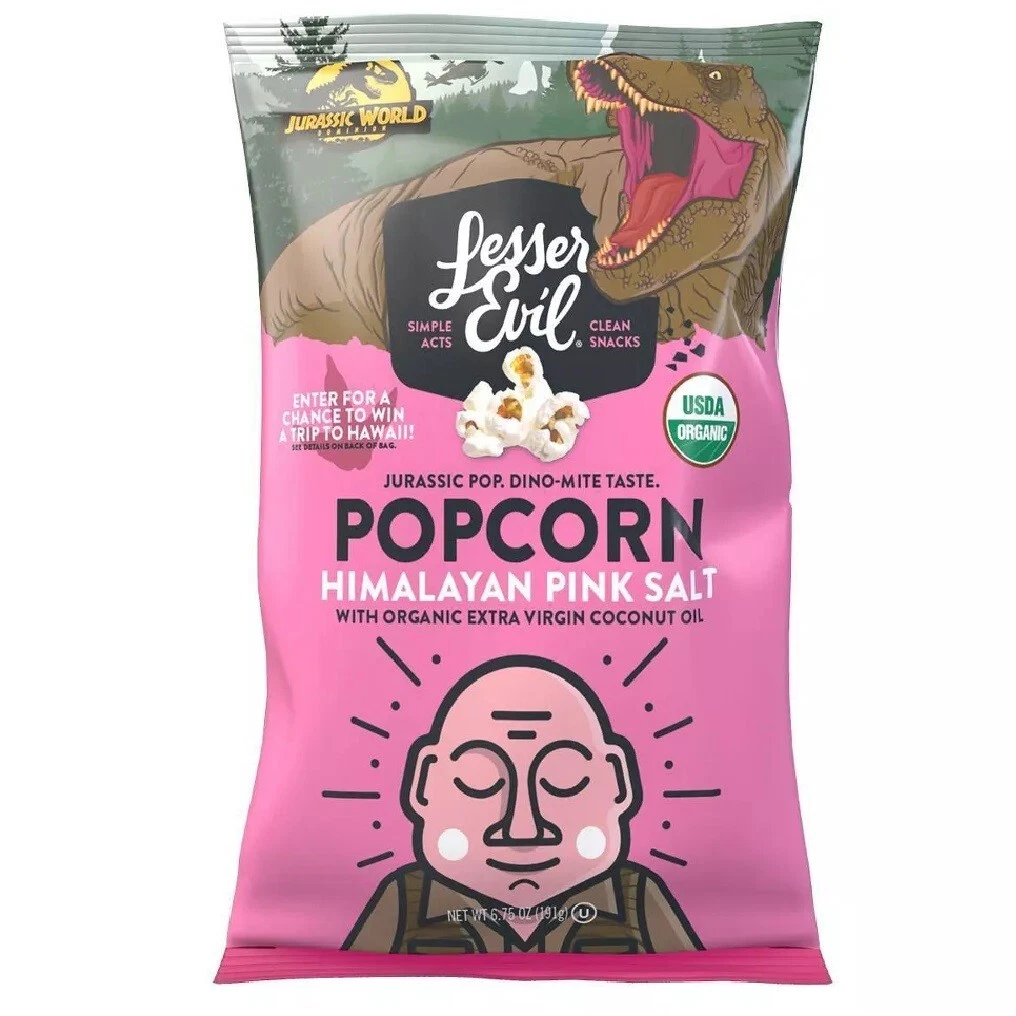 Lesser Evil Organic 1- HIMALAYAN PINK SALT Organic Popcorn 6.75Oz Jurassic  World | eBay