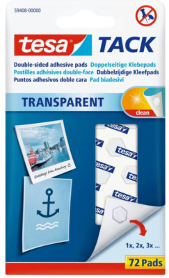 Tesa   Tack Klebepads transparent 72 doppelseitige Pads wieder ablösbar