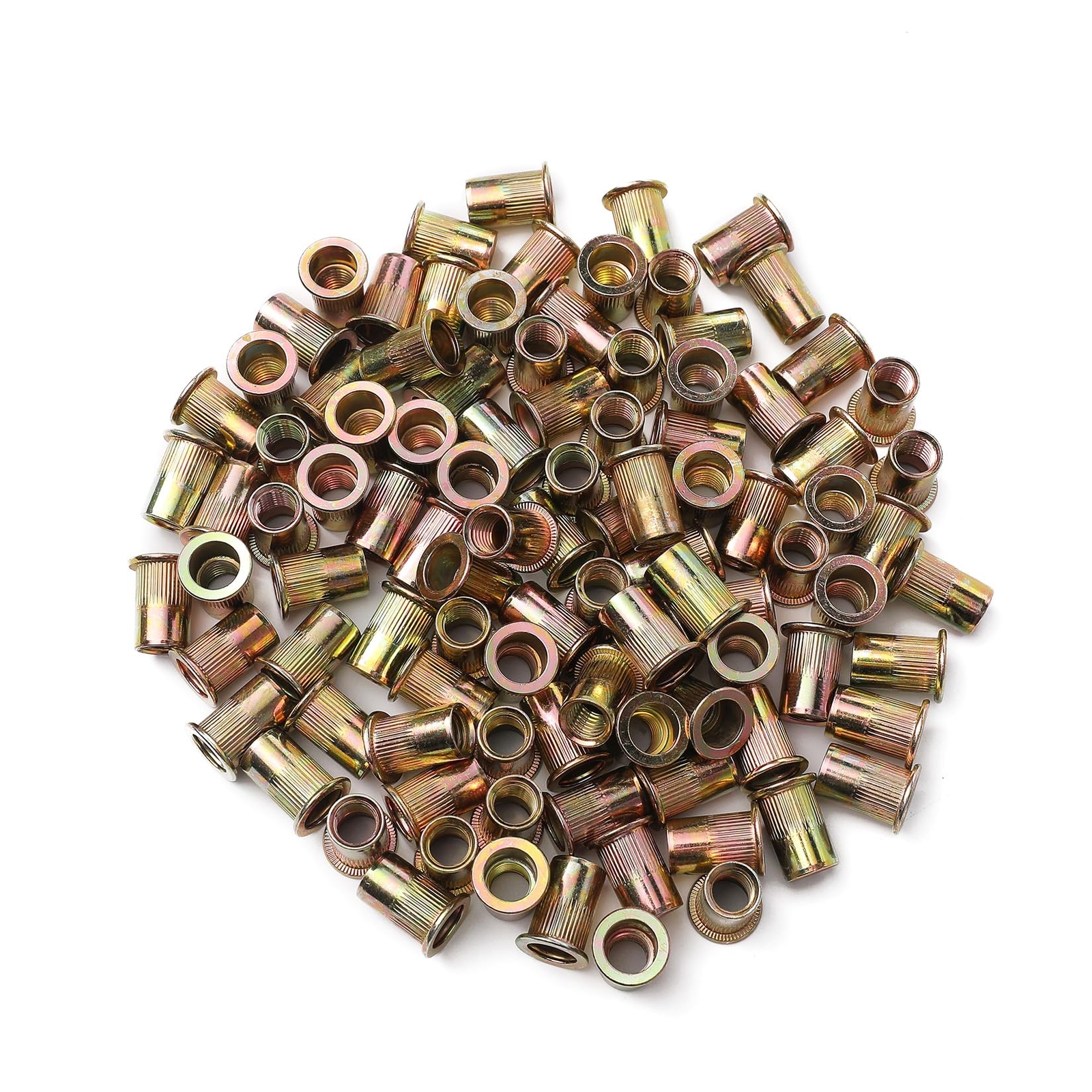100pcs M6 Rivet Nuts, Zinc Plated Finish Carbon Steel Flat Head Rivnut Thread...-image