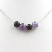 Steine Und MinéRaux. Halskette Perlen Amethyst + Schwarz Onyx Matt 8 Mm. Kette