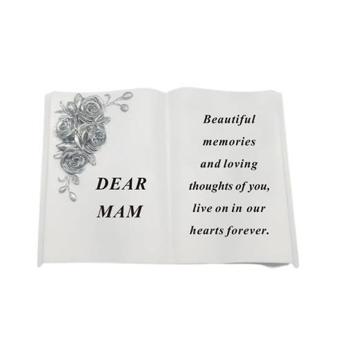 Graveside Plaque Memorial Book With Silver Roses Remembrance Ornament - Mam