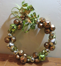 JINGLE BELL WREATH EARTH TONE GOLD GREEN BRONZE 10" UNIQUE