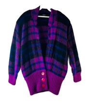 Vintage 80s Womens XL Mohair Plaid Baggy Cardigan Sweater Coat Grunge Streetwear