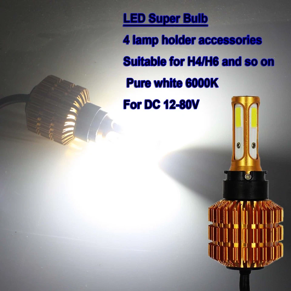 H4 HS1 9003 P43T BA20D P15D Motorcycle LED Headlight Bulbs Kit Hi/Lo Beam 12-80V — 第 2/4 张图片