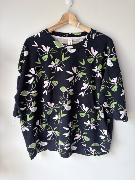 Elm Black Floral Jersey Cotton Stretch Short Sleeve Round Neck T-Shirt Size 12