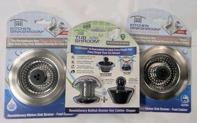 TubShroom Ultra Platinum Bundle + 2 Kitchen SinkShroom Strainer Lot of 3