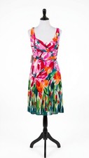 Nine West Size 10 Dress NWT Abstract Watercolor Floral Pleated Waist Fit Flare