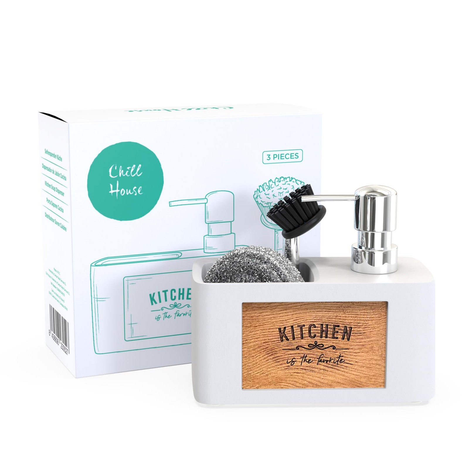 CHILL HOUSE Kitchen Sink Dish Soap Dispenser & Brush Organizer Set