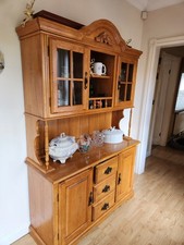 Wooden China/ Glass Display Cabinet With Glass Doors And Decorative Crown,