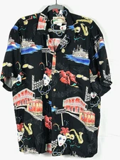 Paradise Found Hawaiian Shirt Mens Size Large New Orleans Bourbon St. Crawdads