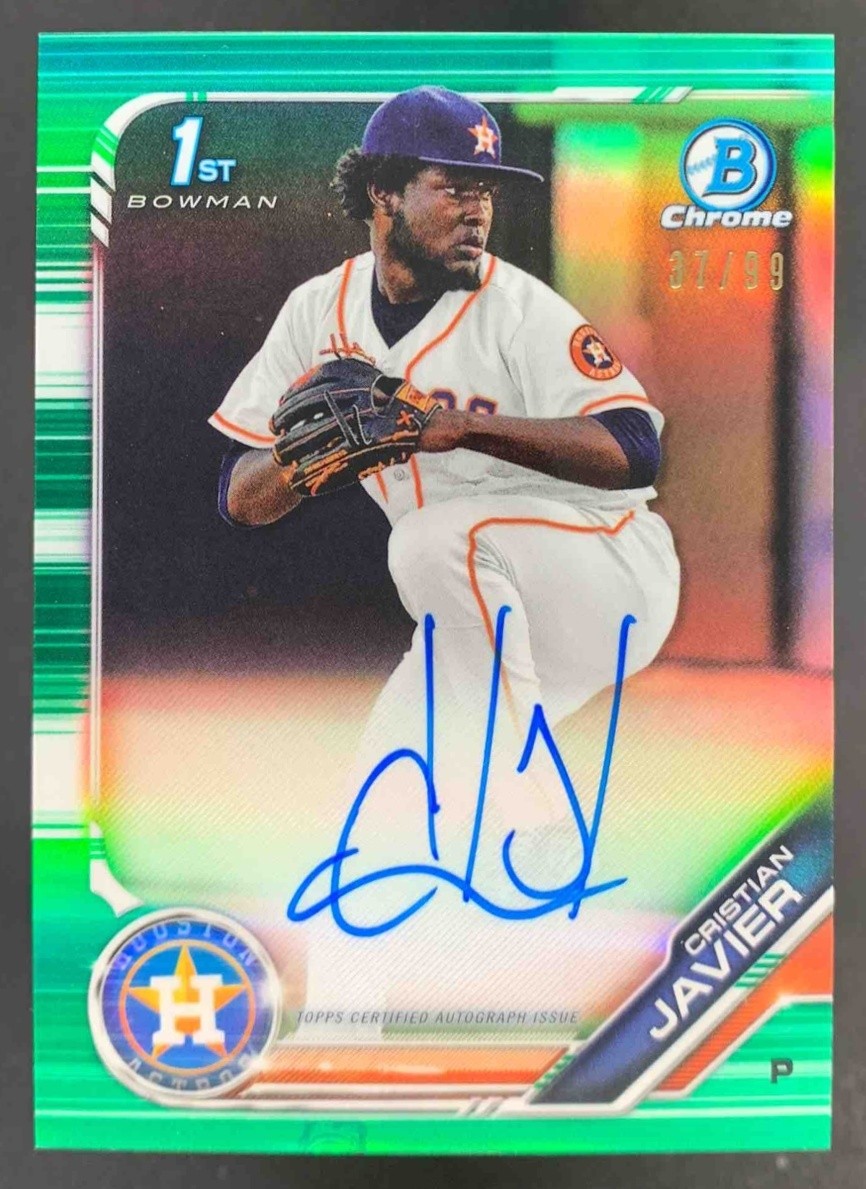 Cristian Javier 2019 Bowman Chrome Prospects Auto Green Refractor Astros /99
