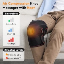 QUINEAR KNEE MASSAGER WITH AIR COMPRESSION AND HEAT, KNEE BRACE - BLACK RED