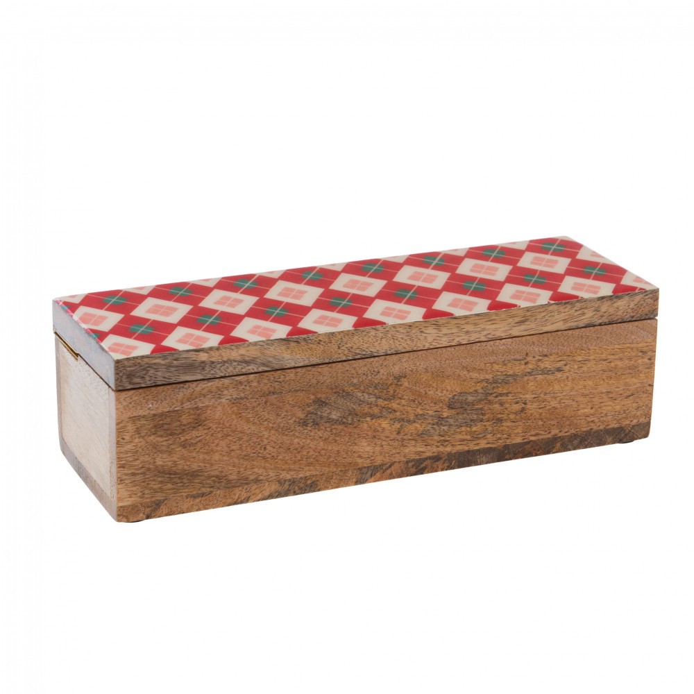 Boite à thé Santa en bois 30 cm au design artisanal haut de gamme