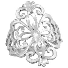 925 Sterling Silver Floral Pattern Filigree Ring for Women 3/4 Inch 19mm Long