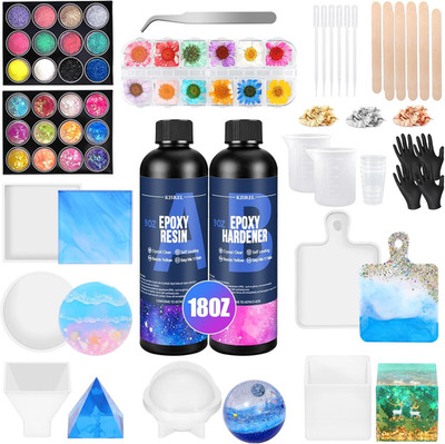 Epoxy Resin Kit for Beginners, Resin Kit with Molds, 18OZ Epoxy Kit with Dried F