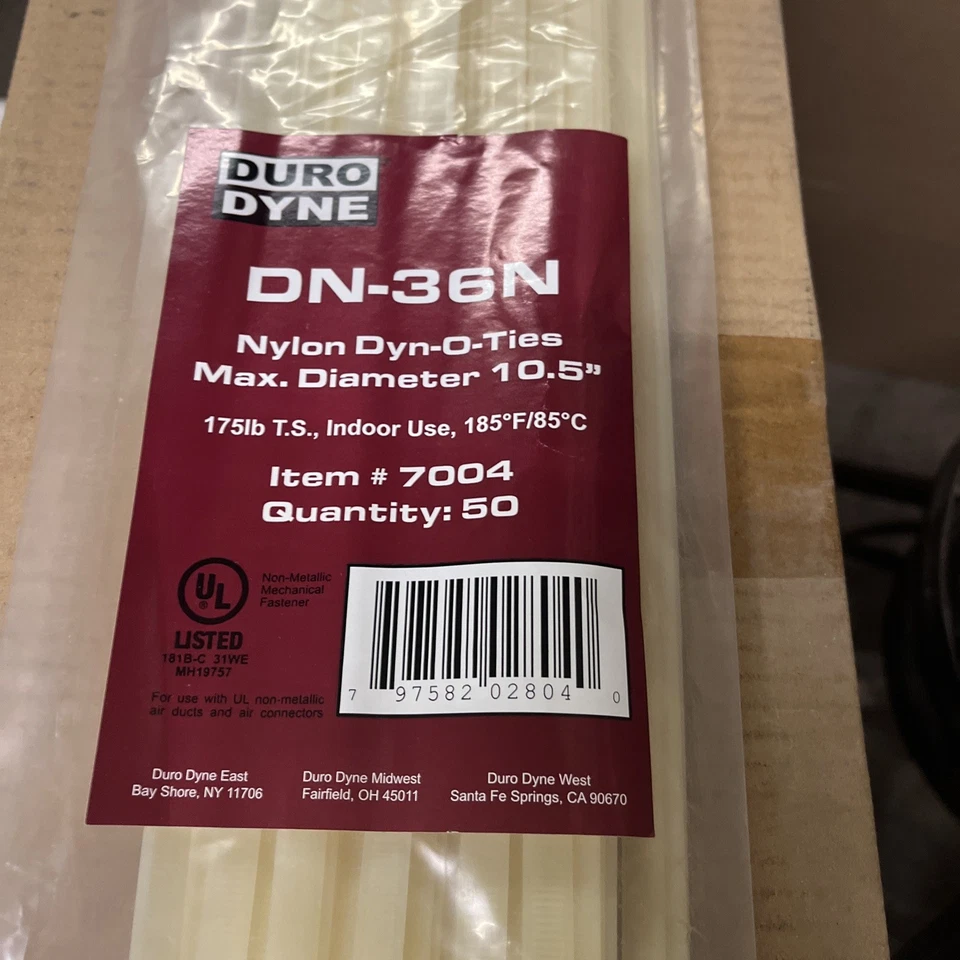 DURO DYNE DURO-DYNE -36″ Nylon Cable Tie- 50/Pkg -Up to 11″ Diameter- DN-36N- WHITE-NEW