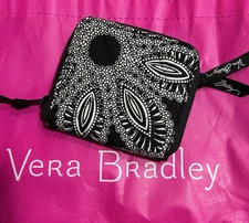 Vera Bradley Small Zip-Around Wallet Black & White Blanco Bouquet