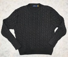 Ralph Lauren Men  s Charcoal Size XL 100 Cotton Cable Knit Crew Neck Sweater