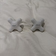 Vintage Porcelain Hot Cold Bathroom Cross Handles, Shower Sink Tub Knobs 2-5/8