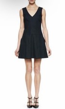 Red Valentino Back-Bow Dropped-Waist Pleated Dress Pockets Stretch Blue Medium