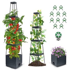 Garden Tomato Tower Fruit Vegetable Vine Plant Support Planter Box with Trellis