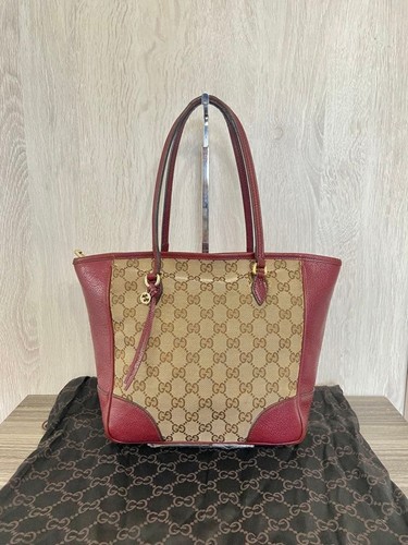Gucci Handbag Interlocking GG Pattern Canvas Leather Red Beige Women's Authentic