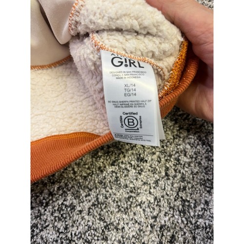 Athleta So Snug Sherpa Fleece Half-Zip Girls XL-14- Pullover Sweater Orange/Pink - Picture 9 of 14