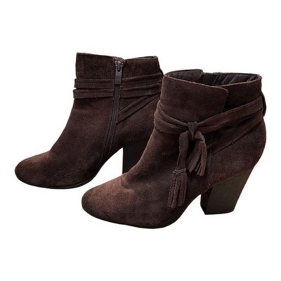Very Volatile  Suede Ankle Boots with Tassels Brown Leather Heels Dressy Western
