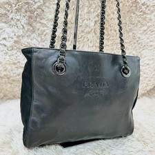 PRADA Leather Tote Bag Auth Black Women Italy...
