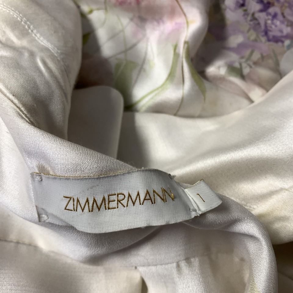 ZIMMERMANN Size S Cream Multi Color Silk Floral Button Up Casual Top ...