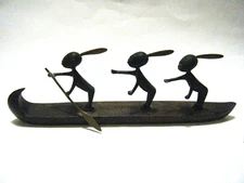 Karl Hagenauer Bronze & Wood Sculpture Vienna Austria 3 Tribal Children in Canoe
