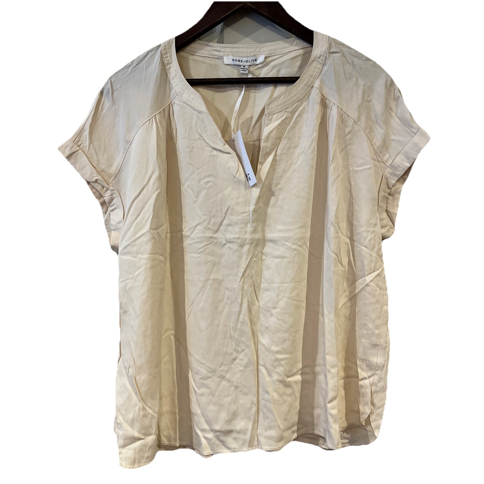 Rose & Olive Women's Top Blouse XL Ivory Sleeveless V-neck Rayon