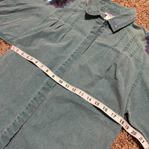 WRANGLER vtg Brush Popper button-up shirt southwest turquoise blue sz Medium - Picture 7 of 8